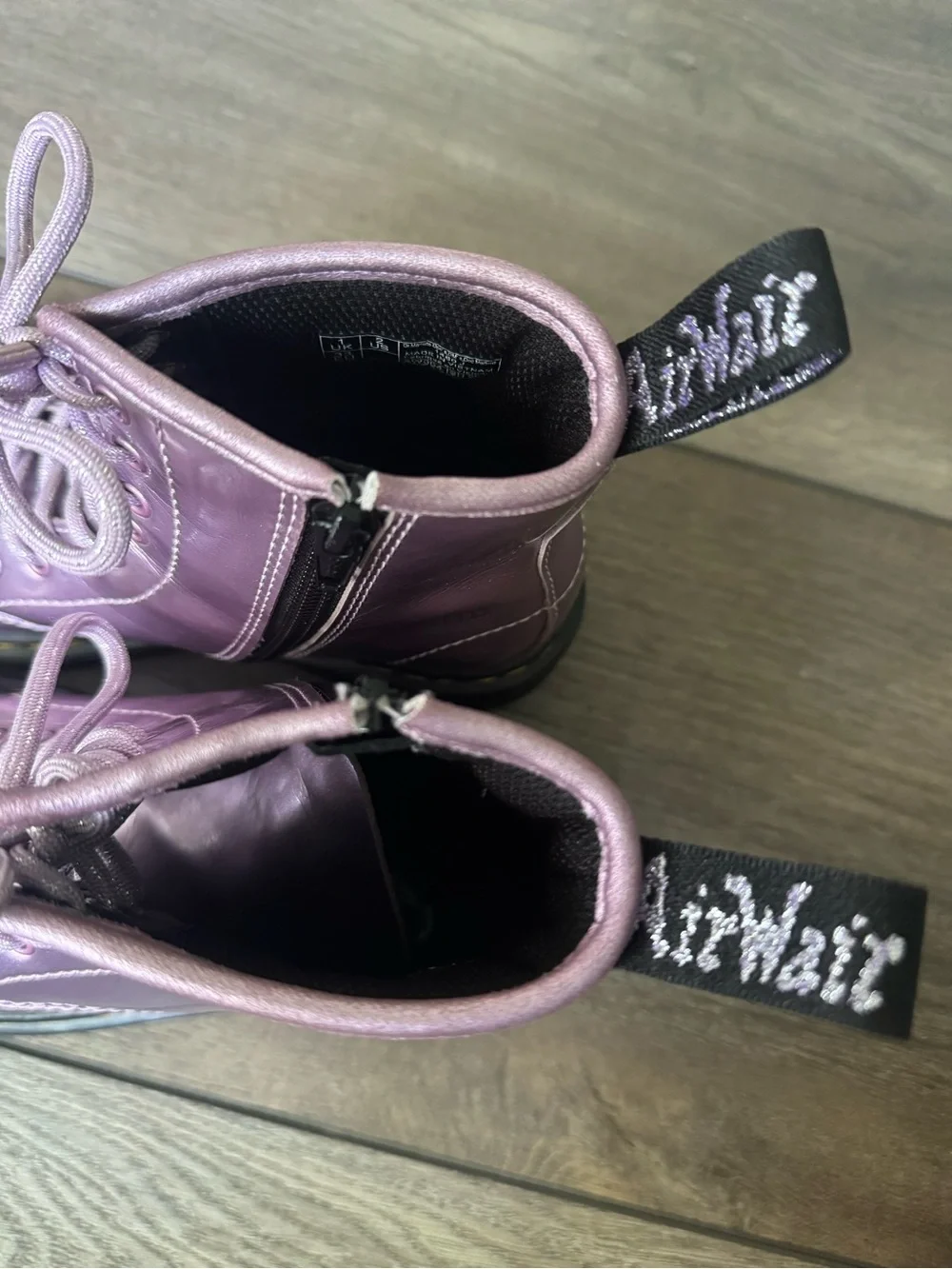 Kids Dr. Martens Metallic Lavender Lace-Up Boots